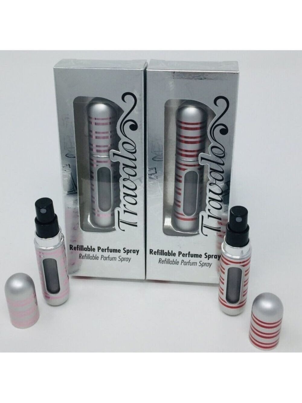 2 Candy Cane Travalo Refillable Spray Atomizer 4ml TSA  NEW Red Pink